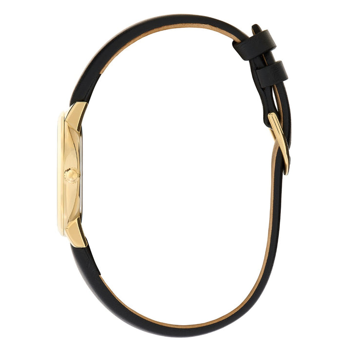 Olivia Burton Bee Ultra Slim Gold and Black Leather Strap Watch