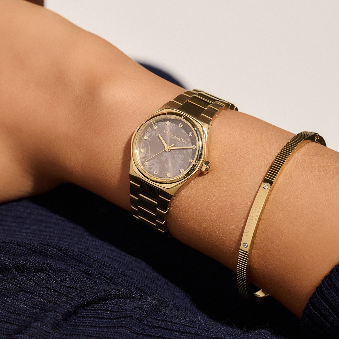 Olivia Burton Sports Luxe 28mm Mini Hexa Mushroom & Gold Bracelet Watch - 24000107