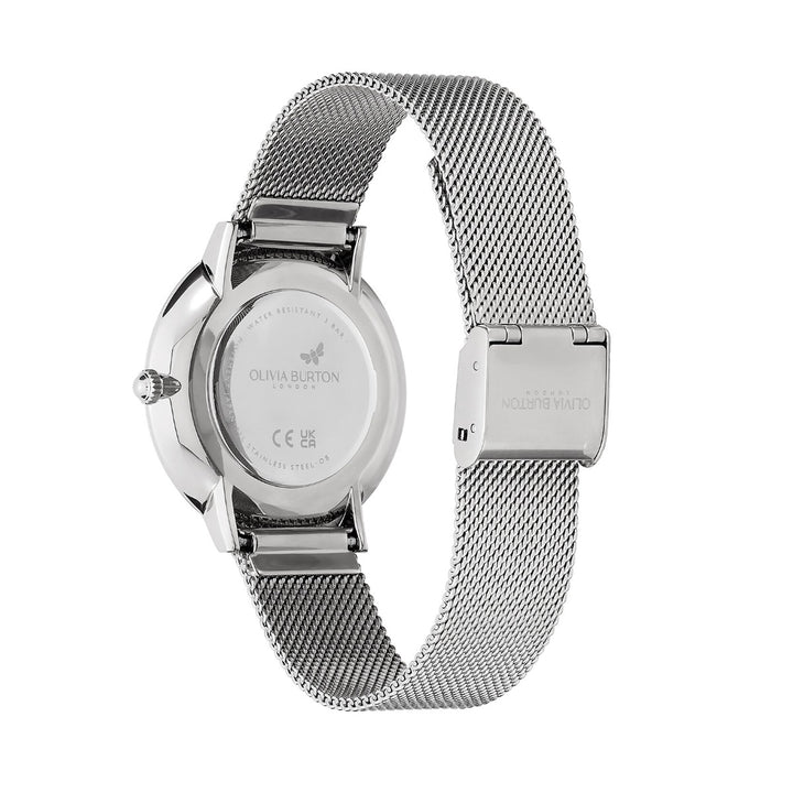 Olivia Burton Signature 35mm Floral Blooms Ultra Slim Silver Mesh Watch - 24000115