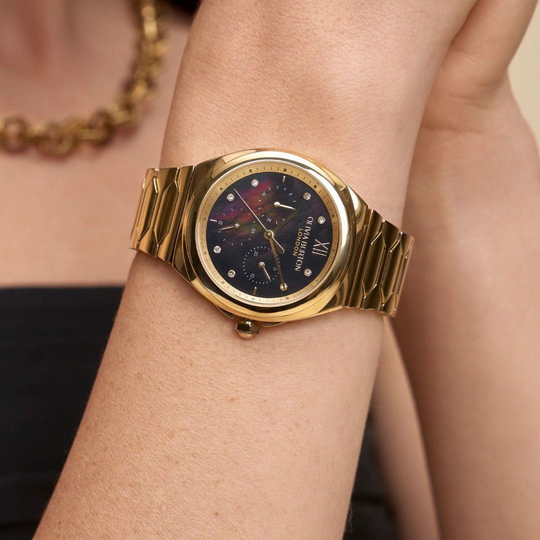 Olivia Burton Lustre Multi-Function Black and Gold Bracelet Watch - 24000150