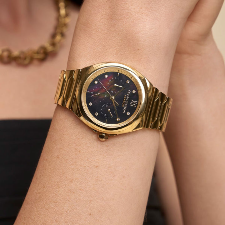 Olivia Burton Lustre Multi-Function Black and Gold Bracelet Watch - 24000150