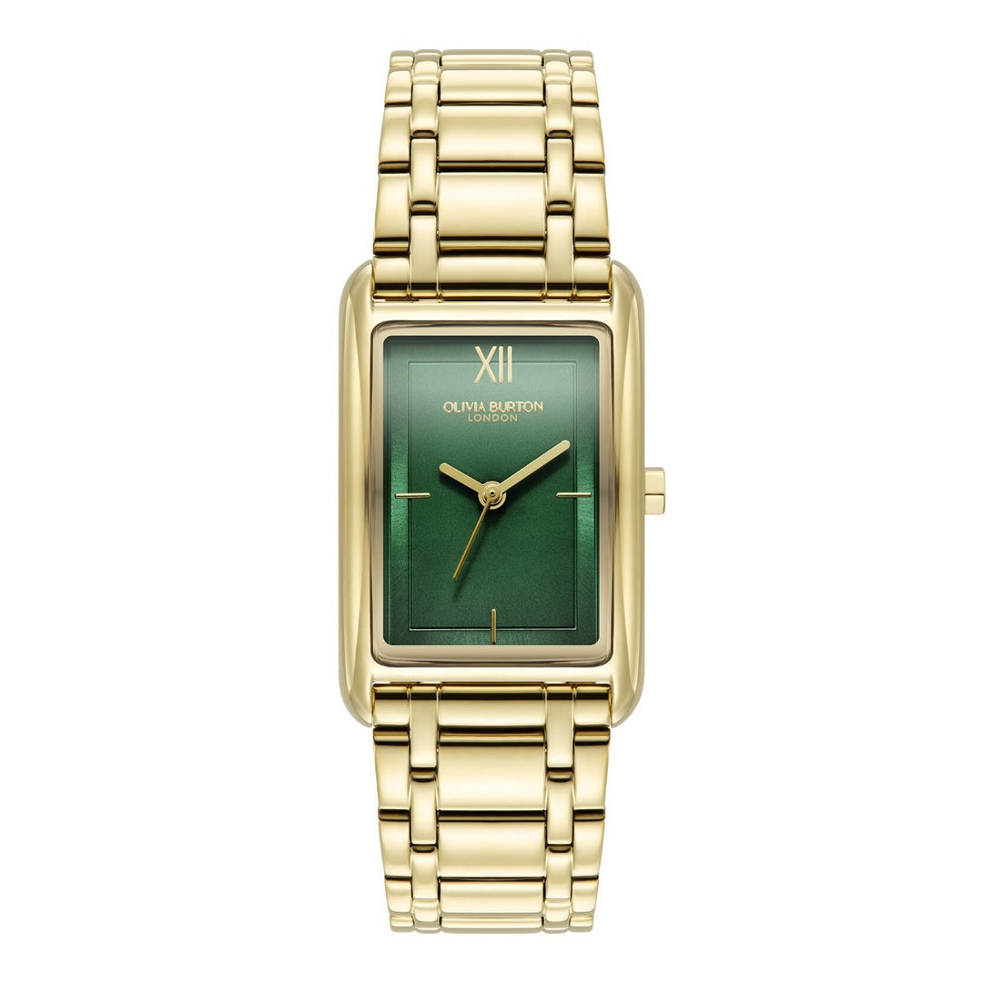Olivia Burton Rectangular Grove Forest Green and Gold Bracelet Watch 24000195