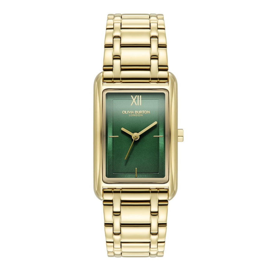 Olivia Burton Rectangular Grove Forest Green and Gold Bracelet Watch 24000195
