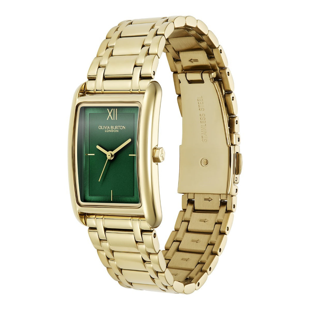 Olivia Burton Rectangular Grove Forest Green and Gold Bracelet Watch 24000195