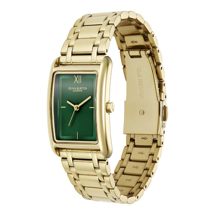 Olivia Burton Rectangular Grove Forest Green and Gold Bracelet Watch 24000195