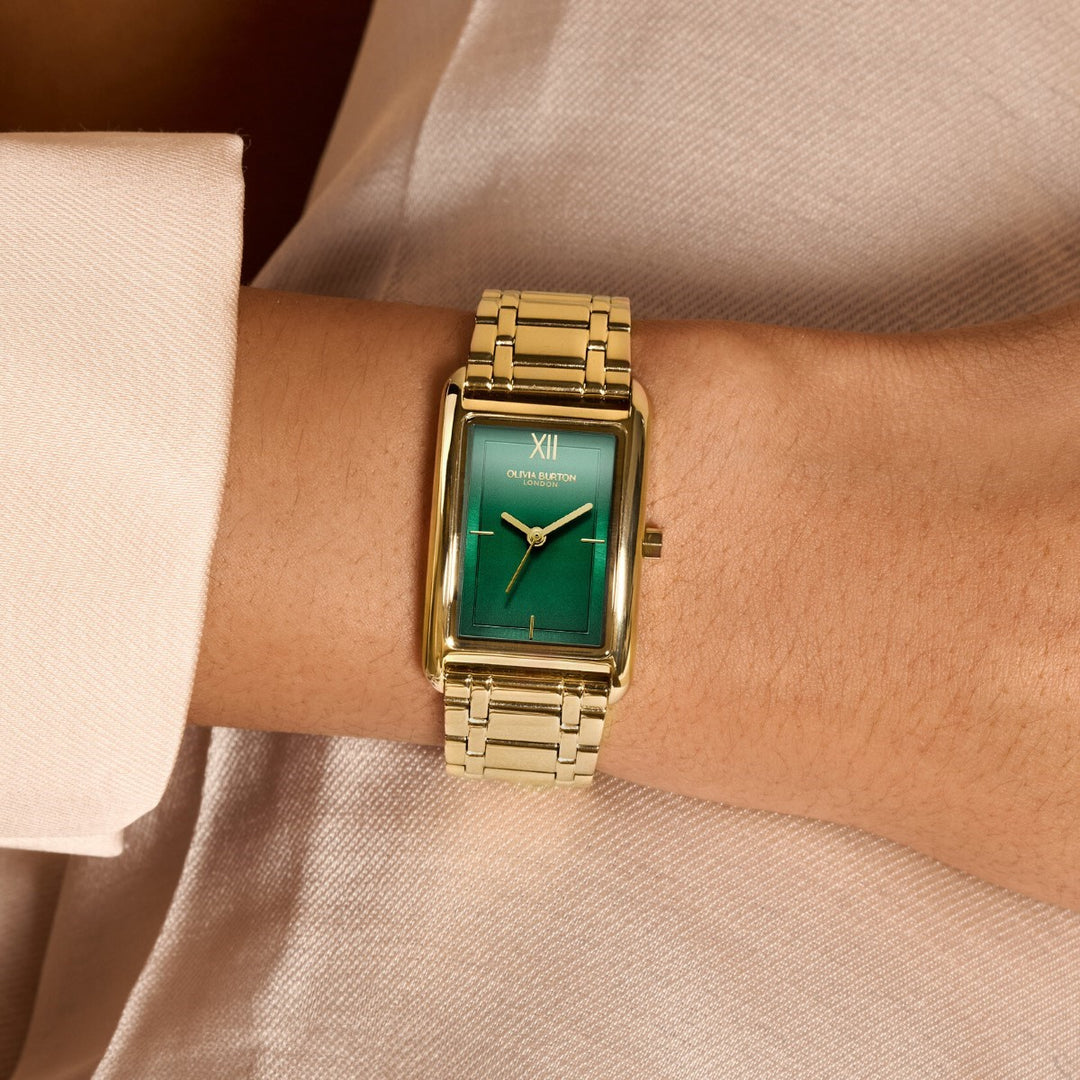 Olivia Burton Rectangular Grove Forest Green and Gold Bracelet Watch 24000195
