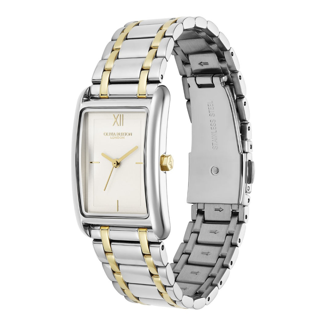 Olivia Burton Grove Rectangular White Two Tone Bracelet Watch 24000197