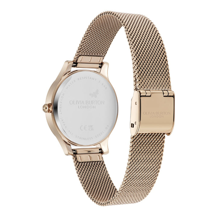 Olivia Burton White and Rose Gold Mesh Watch 24000213