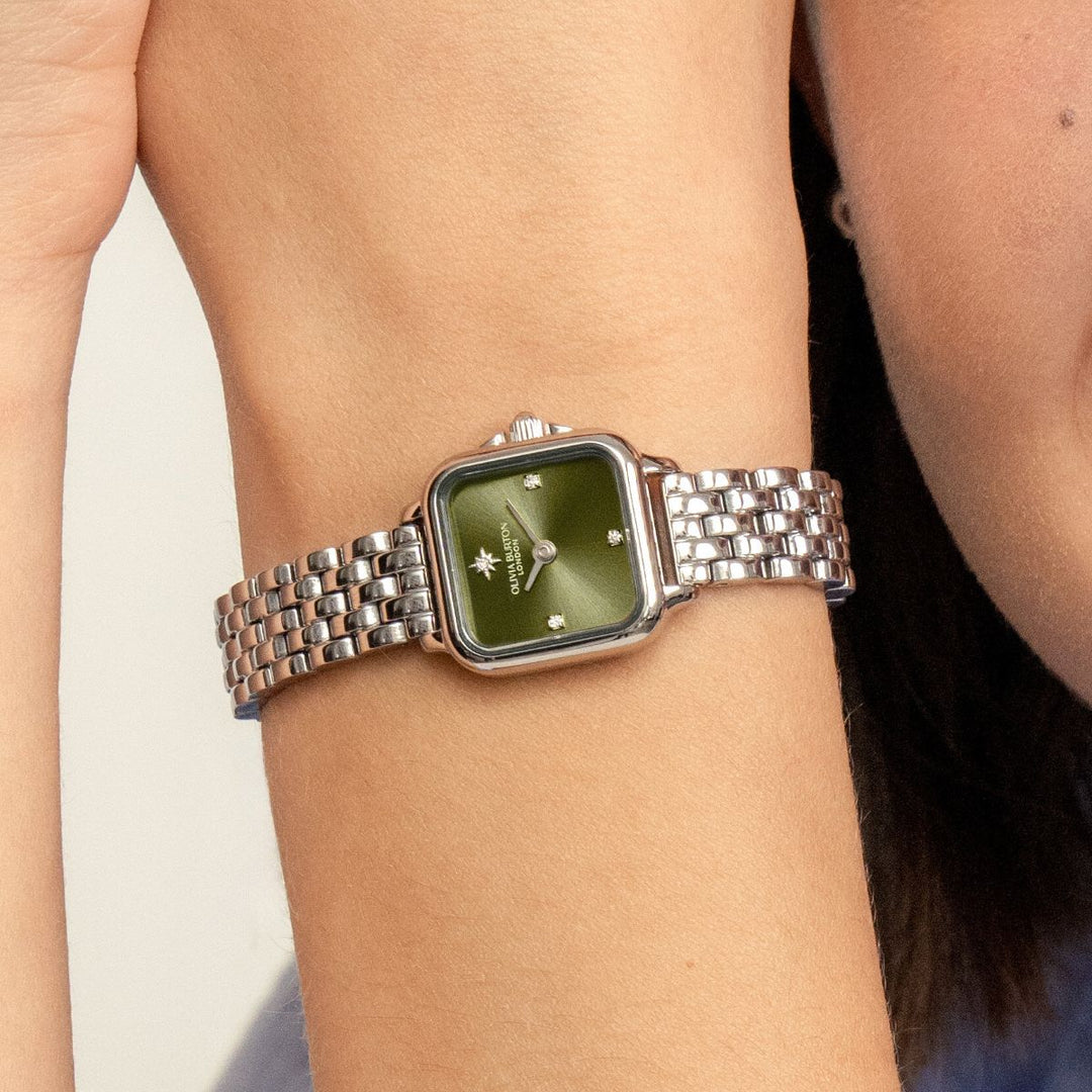Olivia Burton Mini Grosvenor Sage Green and Silver Bracelet Watch - 24000255