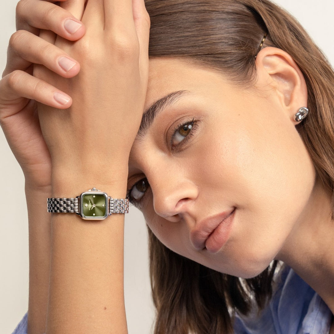 Olivia Burton Mini Grosvenor Sage Green and Silver Bracelet Watch - 24000255