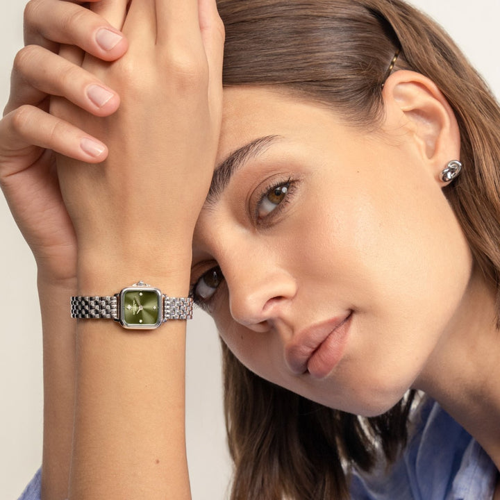 Olivia Burton Mini Grosvenor Sage Green and Silver Bracelet Watch - 24000255