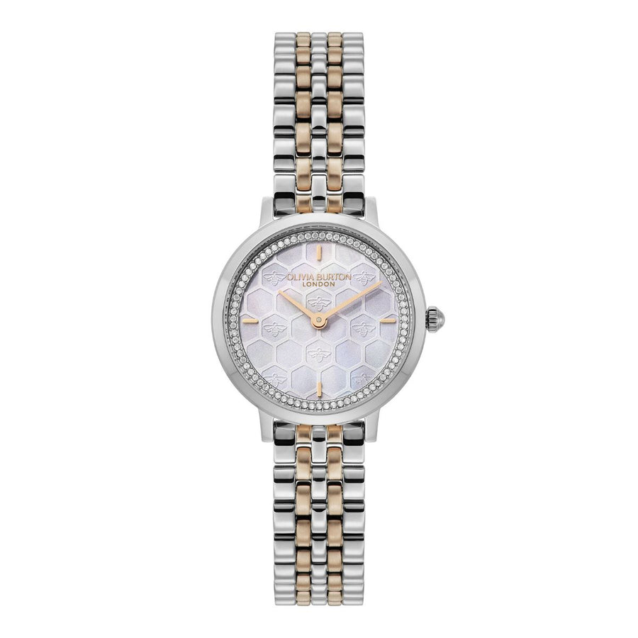 Olivia Burton Honeycomb Ultra Slim Dove Grey and Two Tone Bracelet Watch - 24000265