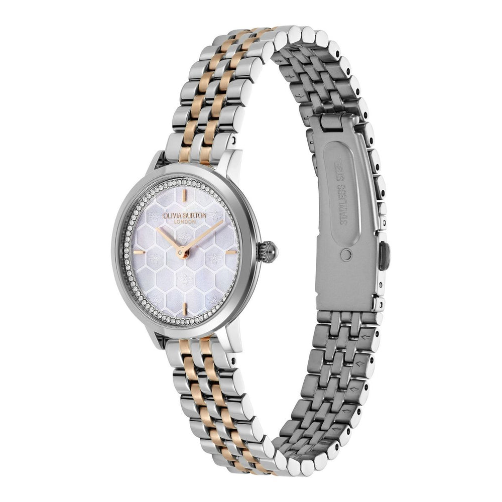 Olivia Burton Honeycomb Ultra Slim Dove Grey and Two Tone Bracelet Watch - 24000265