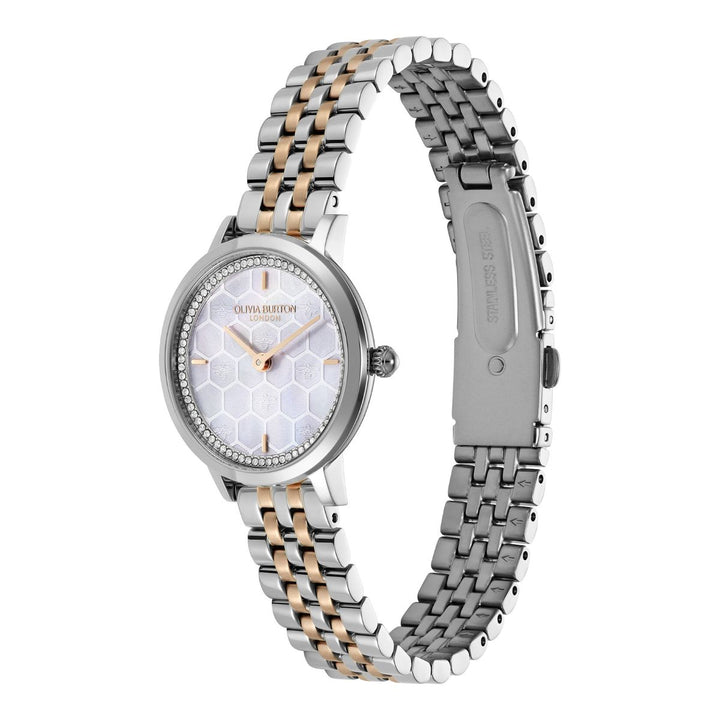 Olivia Burton Honeycomb Ultra Slim Dove Grey and Two Tone Bracelet Watch - 24000265