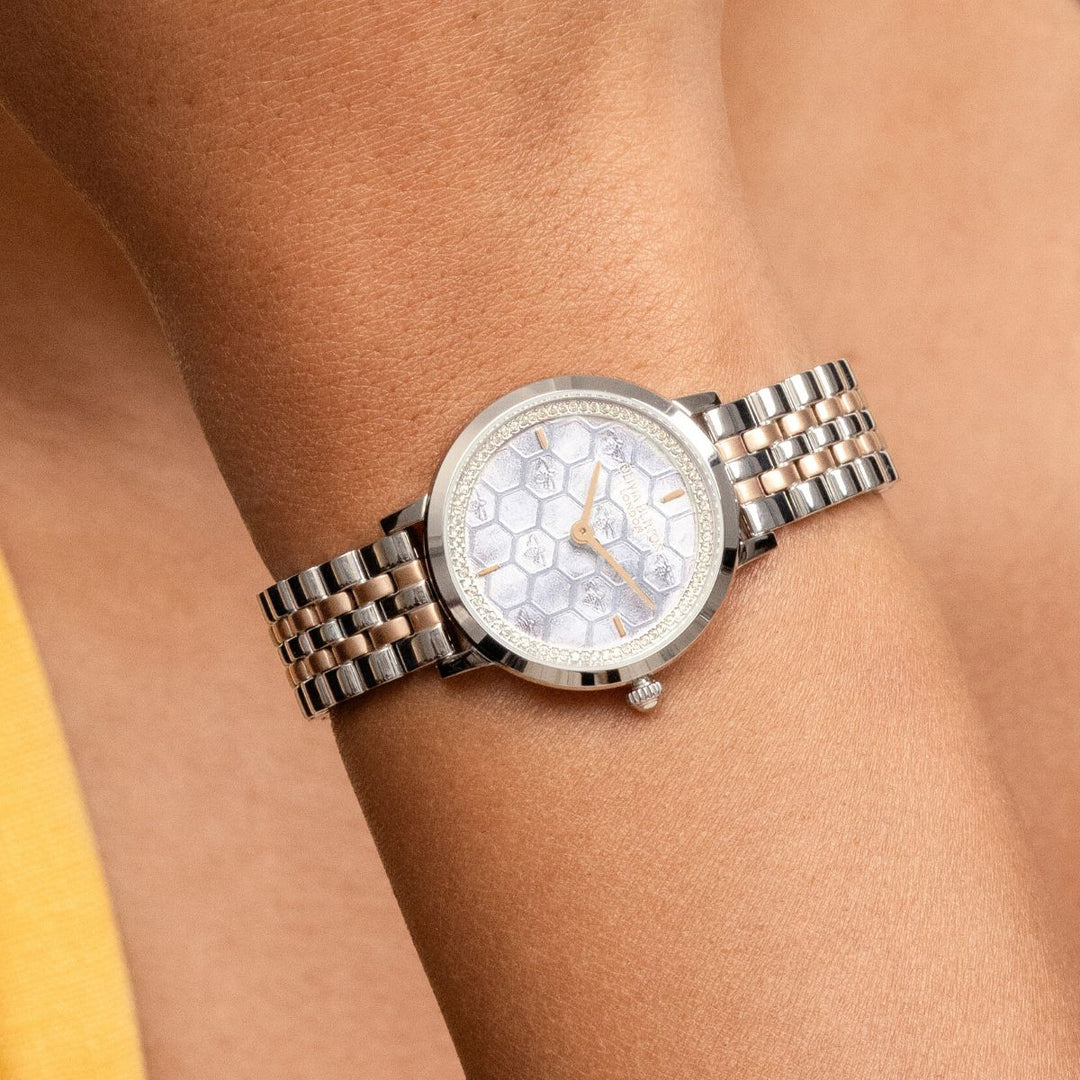 Olivia Burton Honeycomb Ultra Slim Dove Grey and Two Tone Bracelet Watch - 24000265