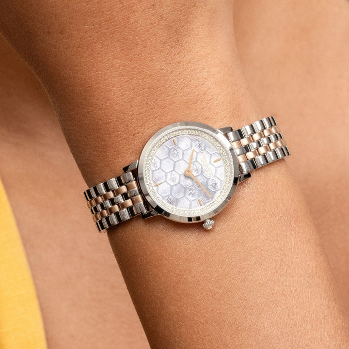 Olivia Burton Honeycomb Ultra Slim Dove Grey and Two Tone Bracelet Watch - 24000265
