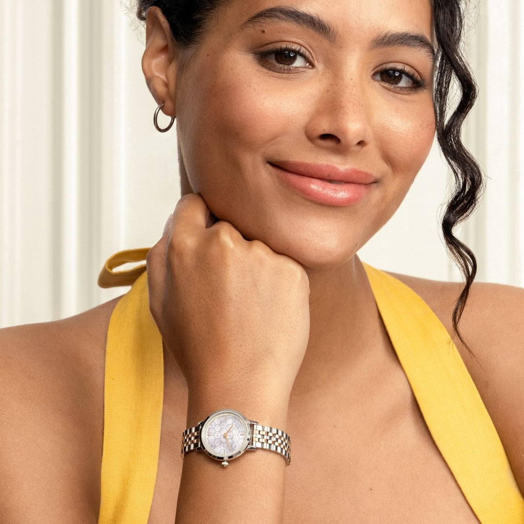 Olivia Burton Honeycomb Ultra Slim Dove Grey and Two Tone Bracelet Watch - 24000265
