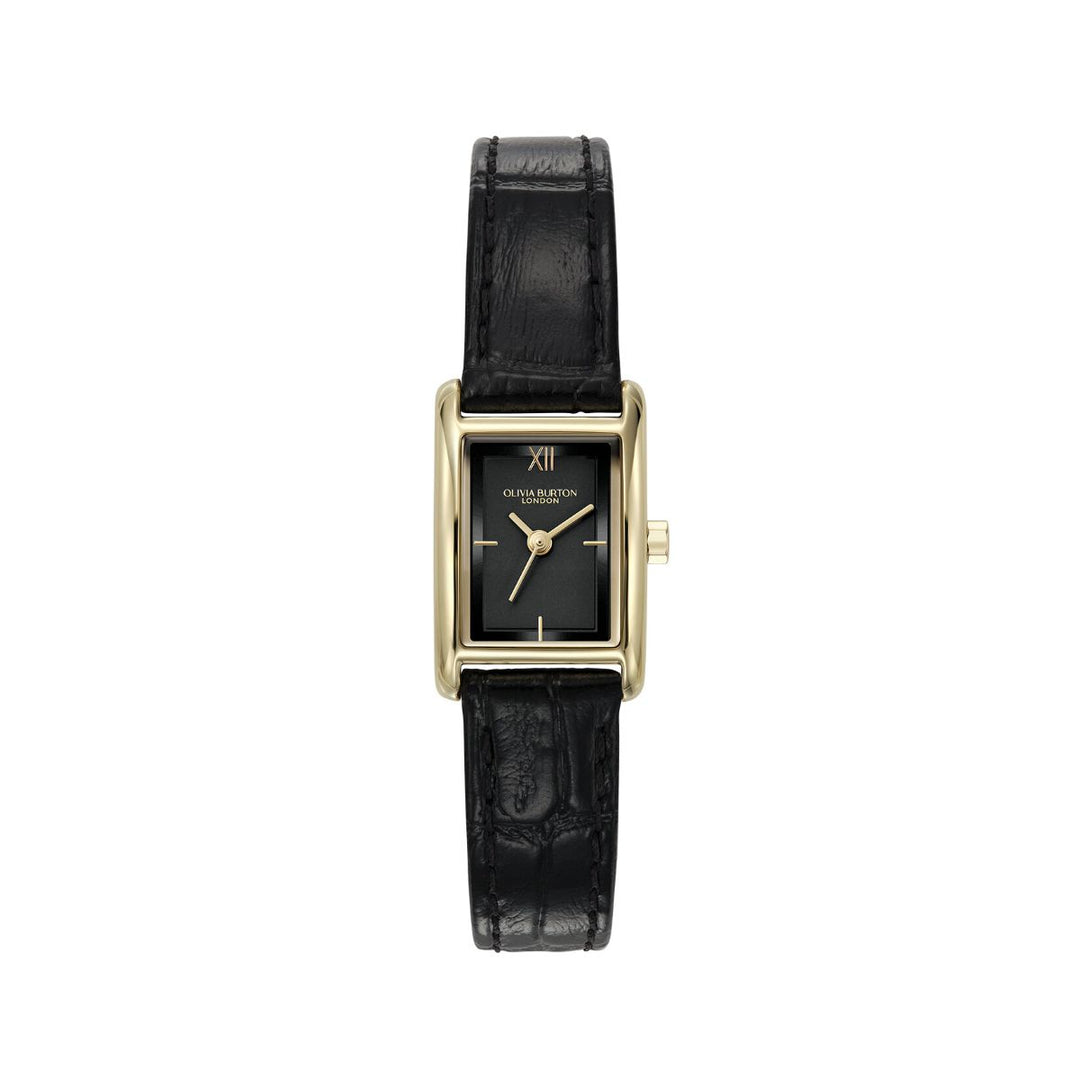 Olivia Burton Classic 16mm Mini Grove Gold and Black Croc Leather Strap Watch. Item code 24000284.
