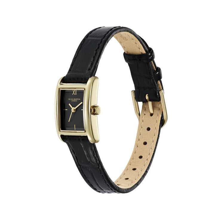 Olivia Burton Classic 16mm Mini Grove Gold and Black Croc Leather Strap Watch. Item code 24000284.
