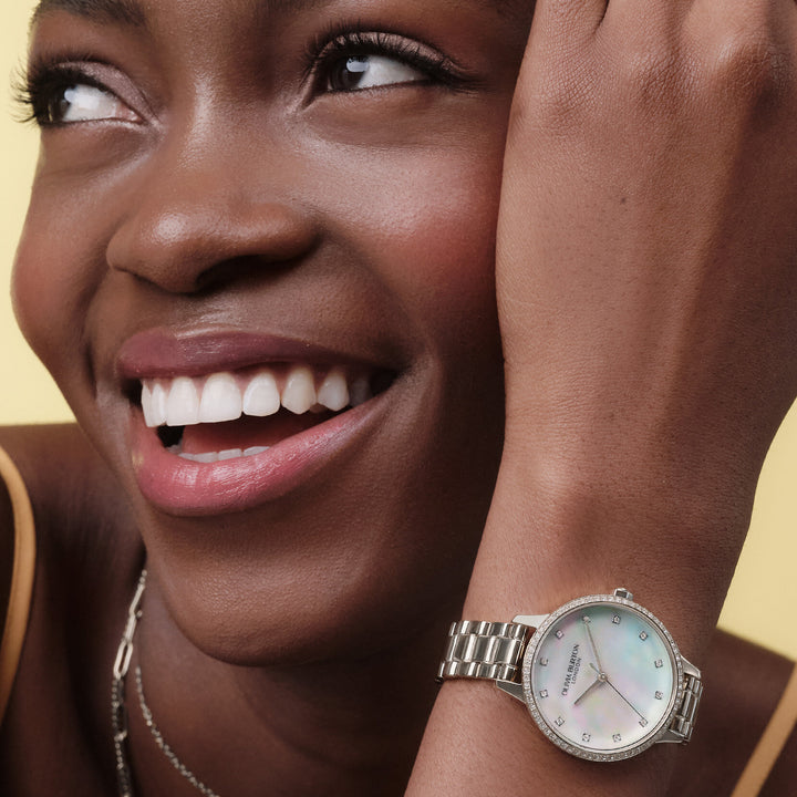 Olivia Burton Captivate Mother of Pearl and Silver Bracelet Watch