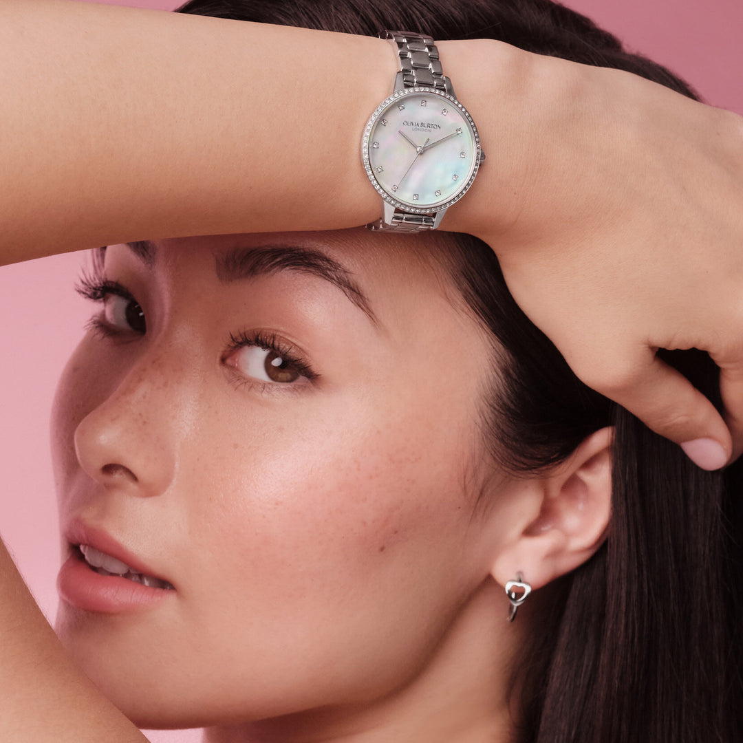 Olivia Burton Captivate Mother of Pearl and Silver Bracelet Watch