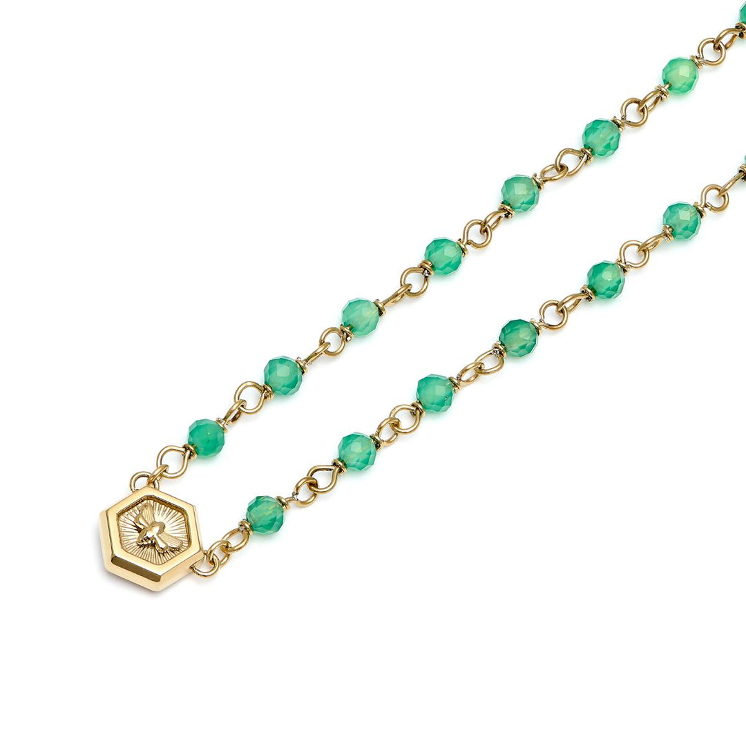 Olivia Burton Minima Bee Green and Gold Plated Beaded Charm Necklace - 24100172
