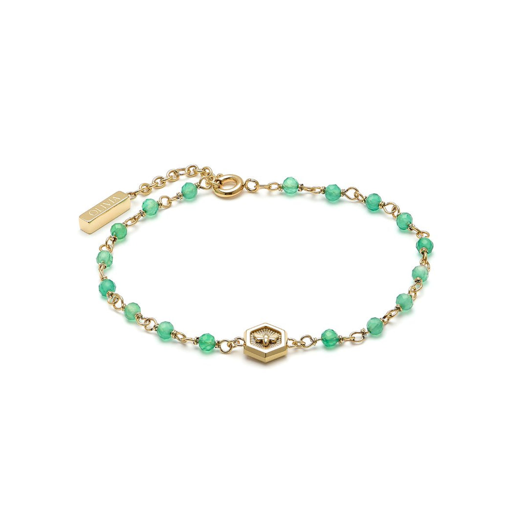 Olivia Burton Minima Bee Green and Gold Plated Beaded Charm Bracelet - 24100175