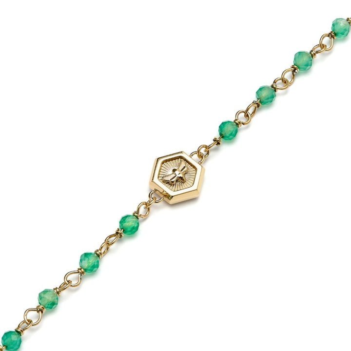 Olivia Burton Minima Bee Green and Gold Plated Beaded Charm Bracelet - 24100175