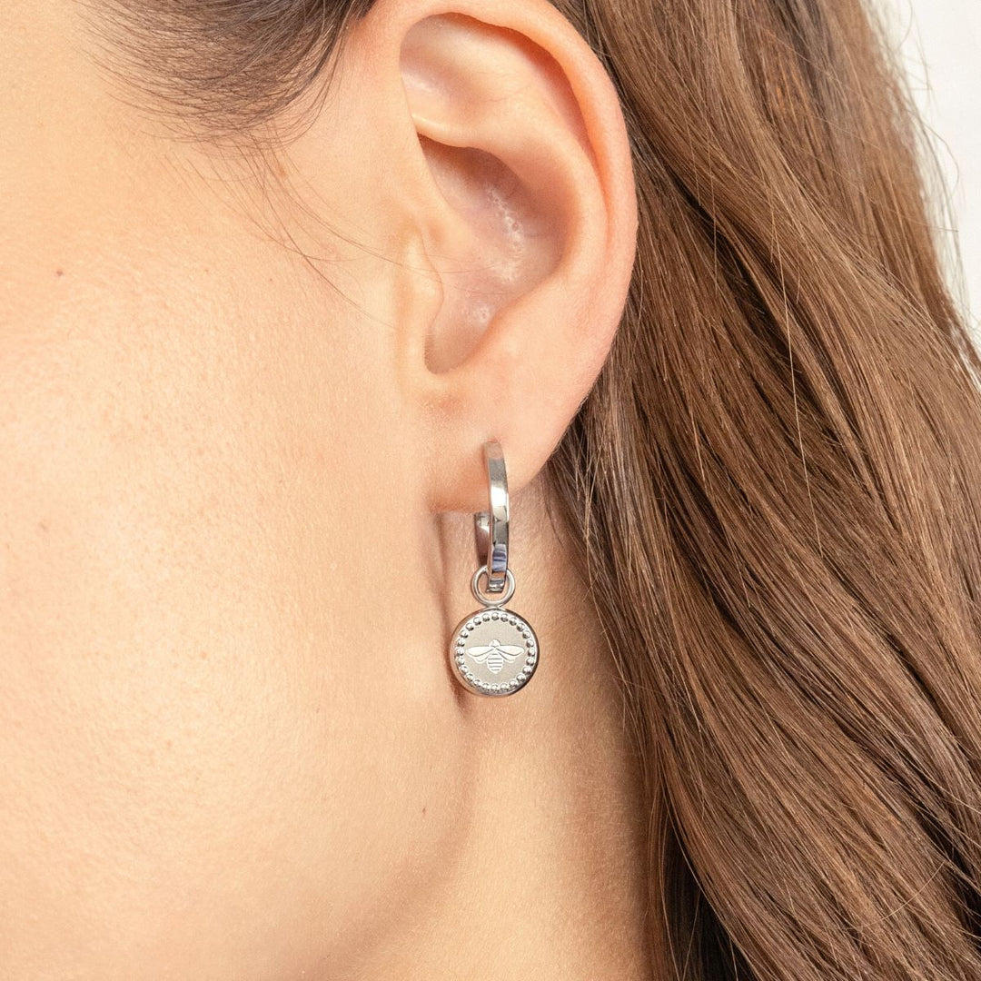 Olivia Burton Bee Charm Silver Hoop Earrings - 24100336