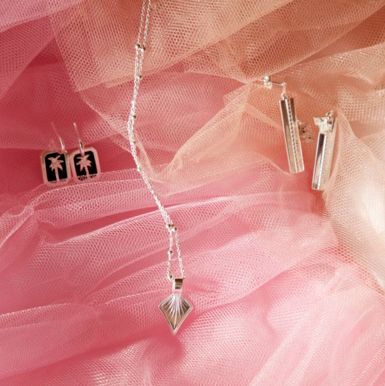 Daisy Palm Leaf Bobble Chain Necklace - Silver WN02_SLV
