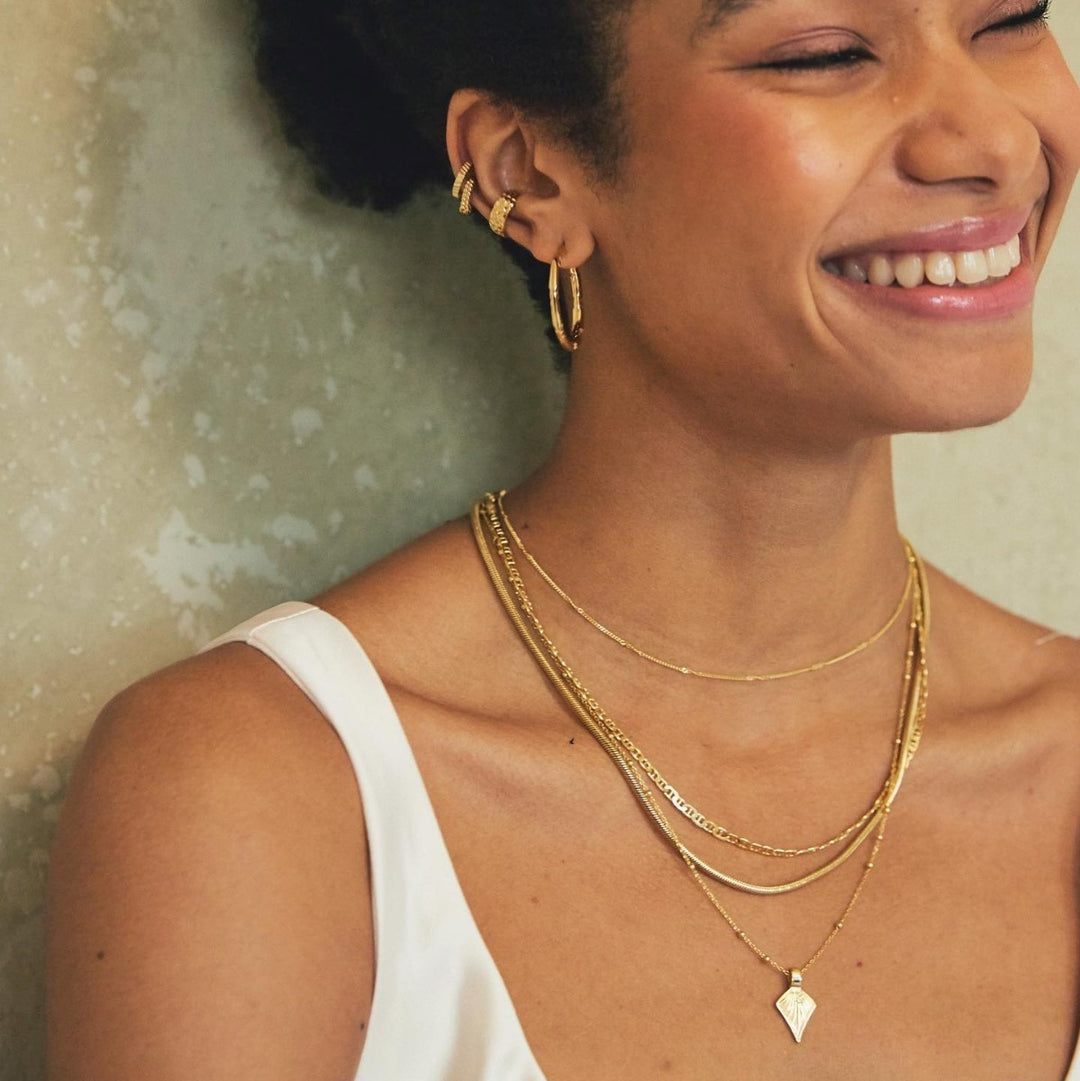 Daisy Palm Leaf Bobble Chain Necklace - Gold WN02_GP