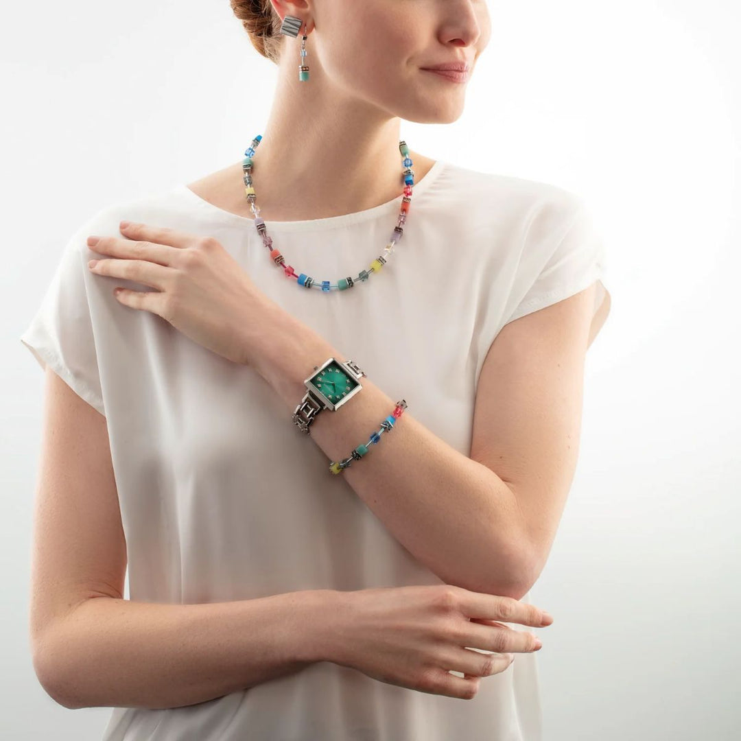 Coeur De Lion GeoCUBE Necklace - Multicolour Magic Silver - 2838101517