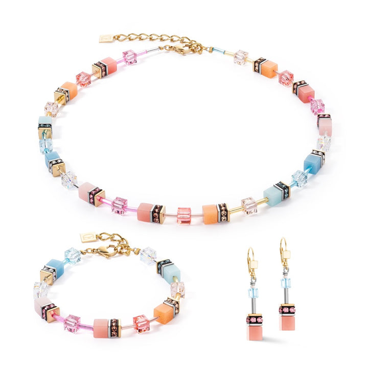 Coeur De Lion GeoCUBE Earrings - Aqua and Apricot