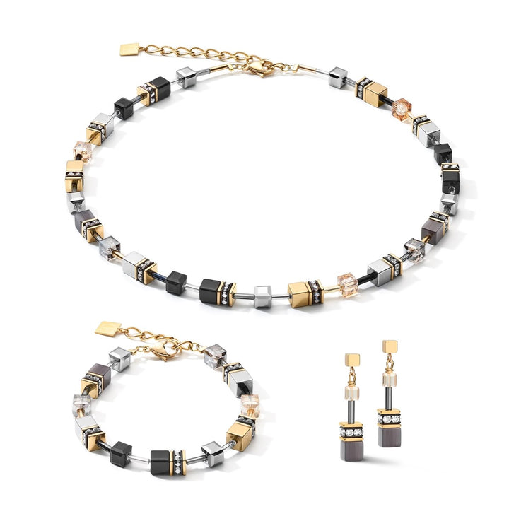 Coeur De Lion GeoCUBE Necklace - Grey and Gold 2839101216