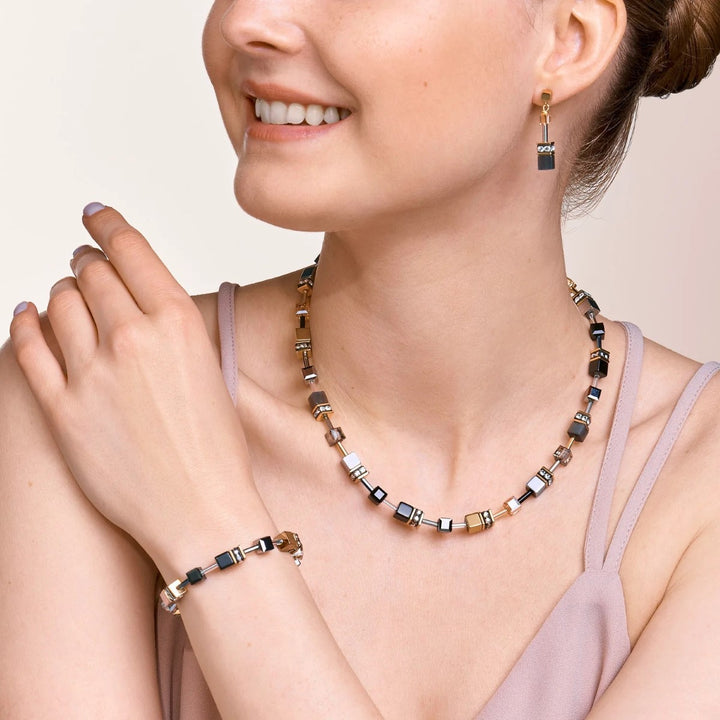 Coeur De Lion GeoCUBE Necklace - Grey and Gold 2839101216