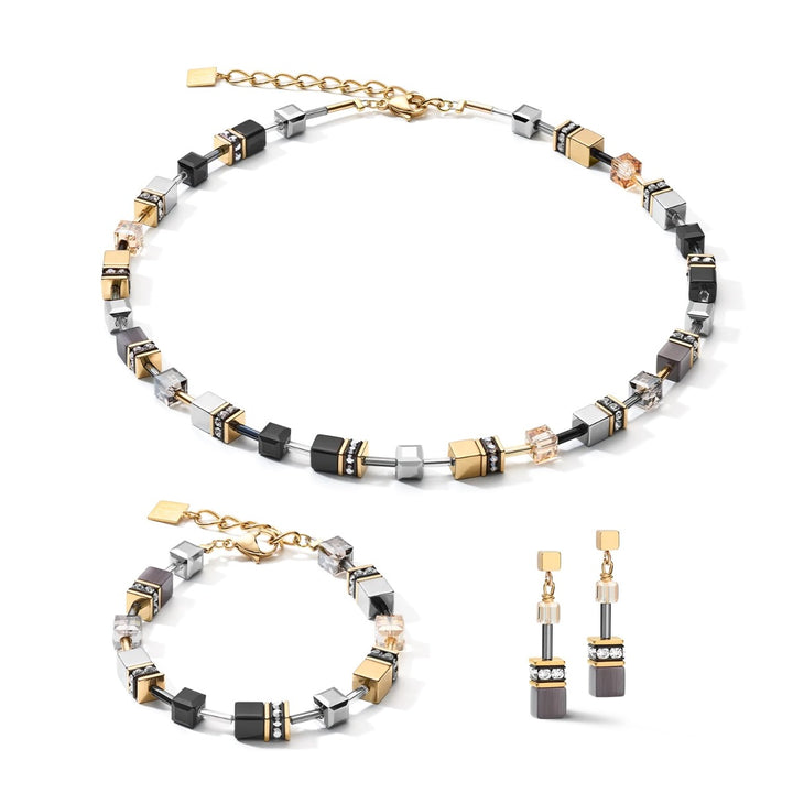 Coeur De Lion GeoCUBE Earrings- Grey and Gold