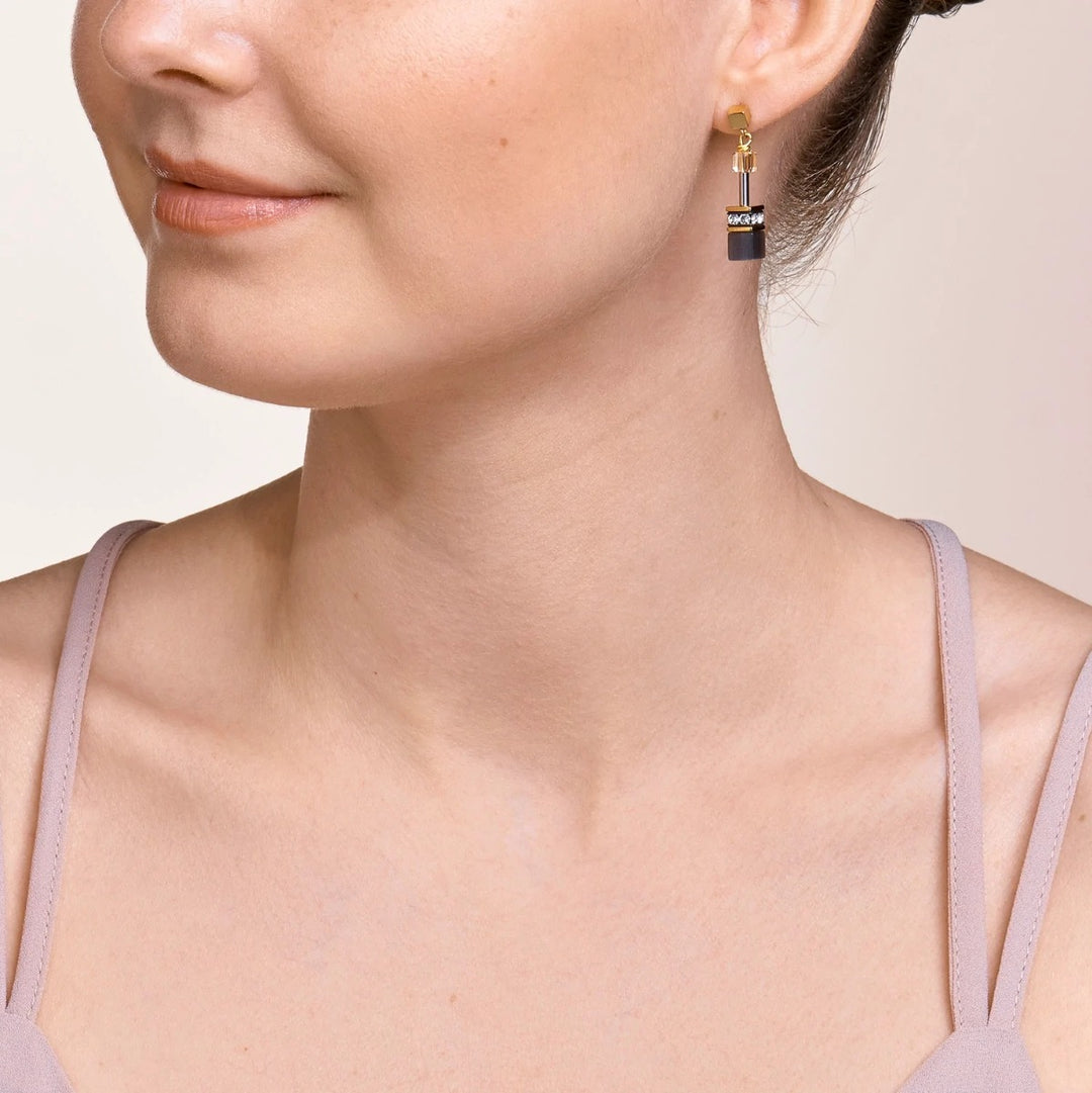 Coeur De Lion GeoCUBE Earrings- Grey and Gold