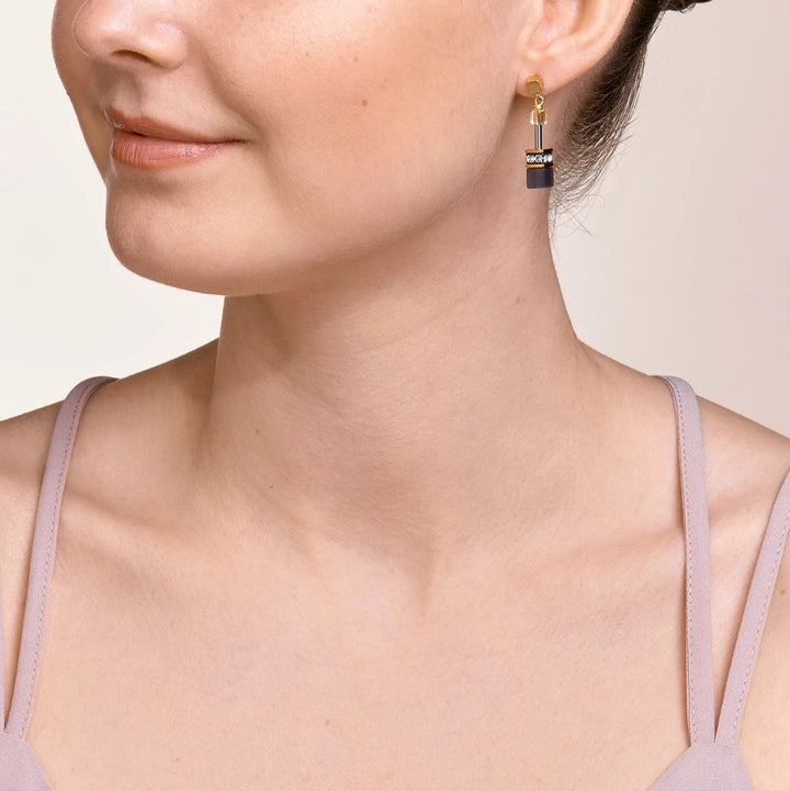 Coeur De Lion GeoCUBE Earrings- Grey and Gold