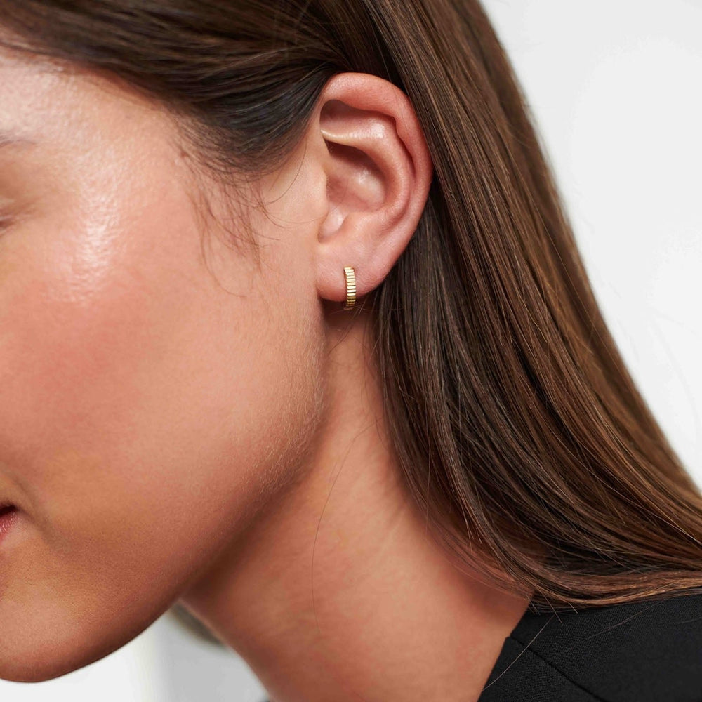 D.Louise Mini Pleat Gold Huggie Hoop Earrings detail view