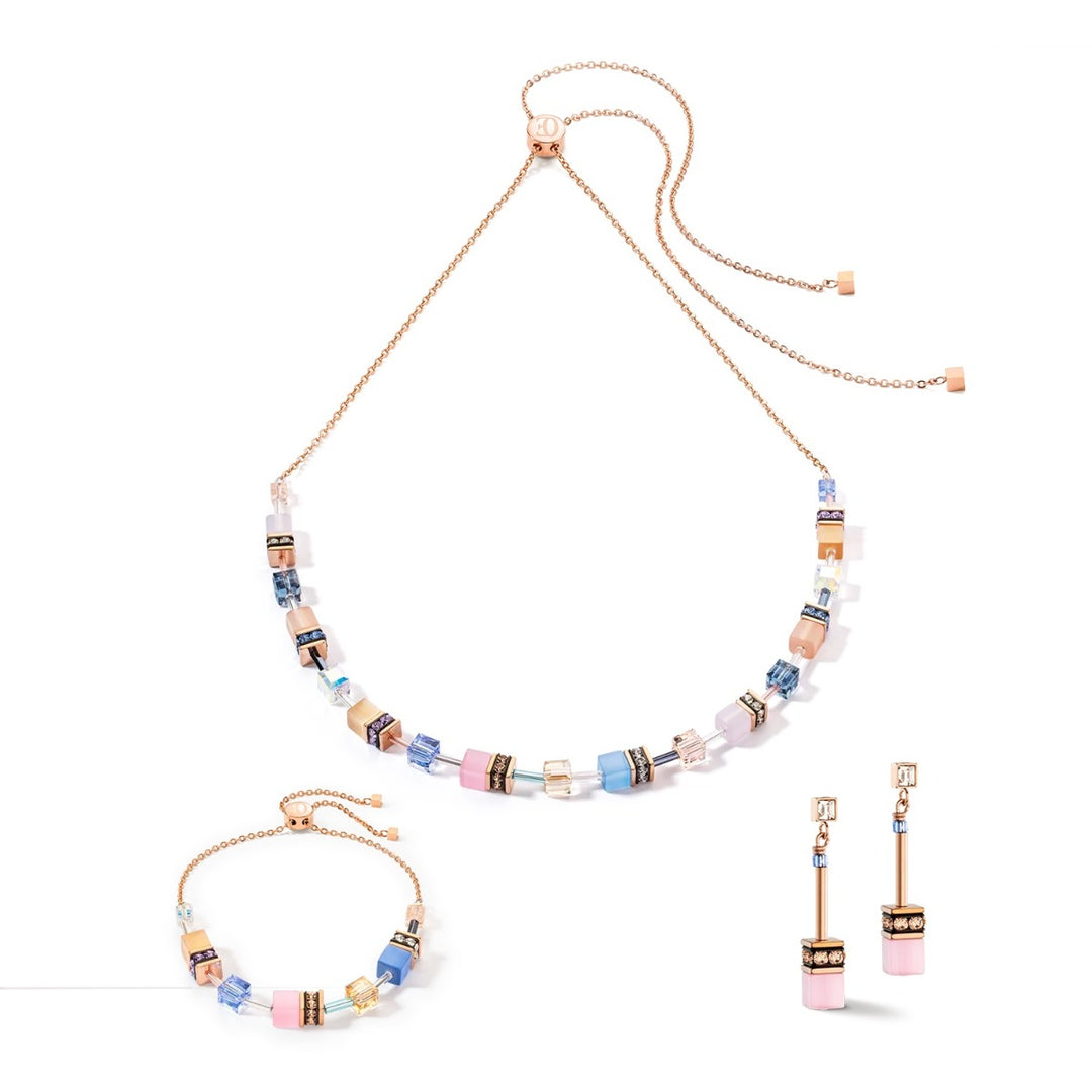 Coeur De Lion GeoCUBE Slider Necklace - Light Blue and Rose 3030100752