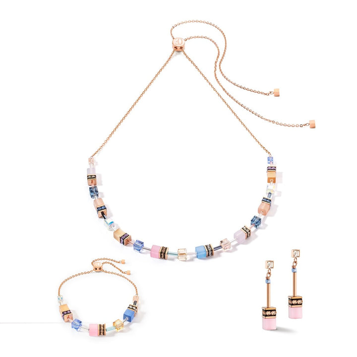 Coeur De Lion GeoCUBE Slider Necklace - Light Blue and Rose 3030100752
