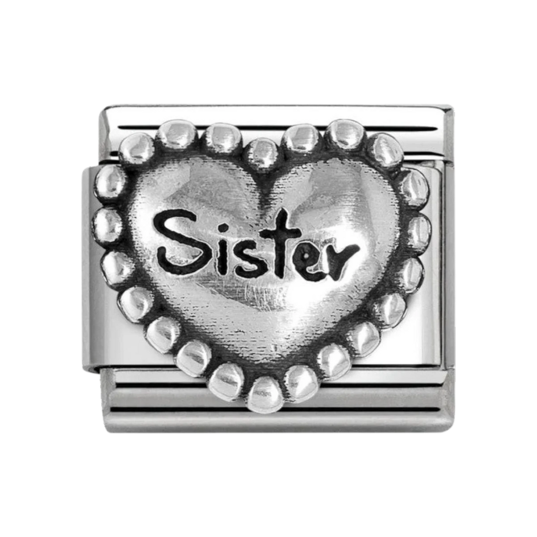 Nomination Classic Silver Oxidised Heart with Dots Sister Charm. Item code 330101/81