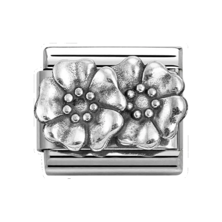 Nomination Silver Oxidised Two Flowers Charm. Item Code 330101/73