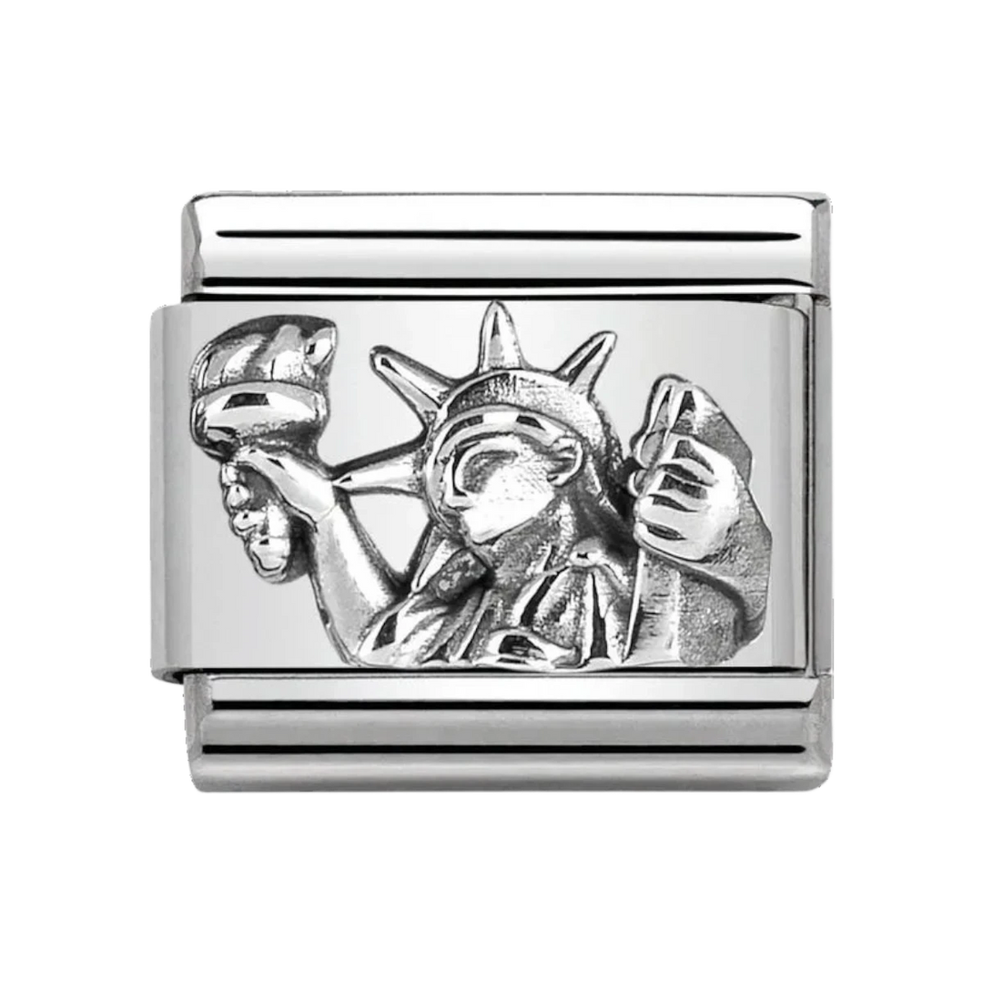 Niche Jewellery Nomination silver Statue of Liberty charm in stainless steel and sterling silver for classic bracelets.