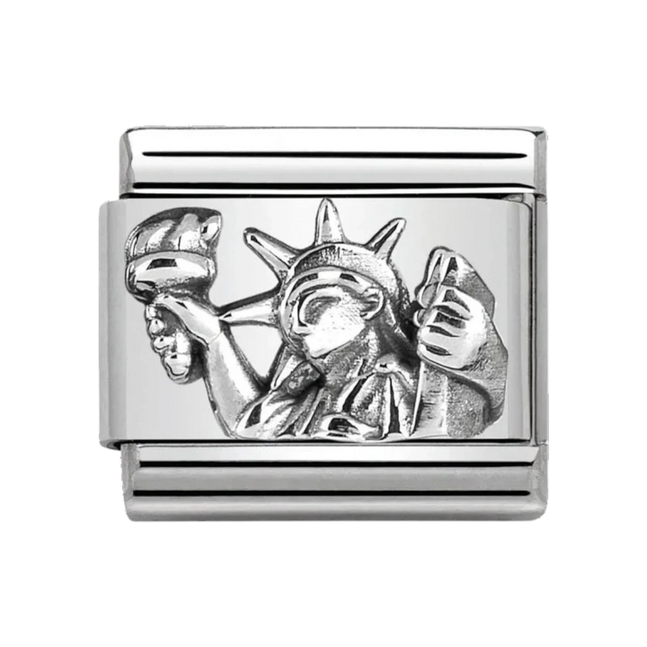 Niche Jewellery Nomination silver Statue of Liberty charm in stainless steel and sterling silver for classic bracelets.