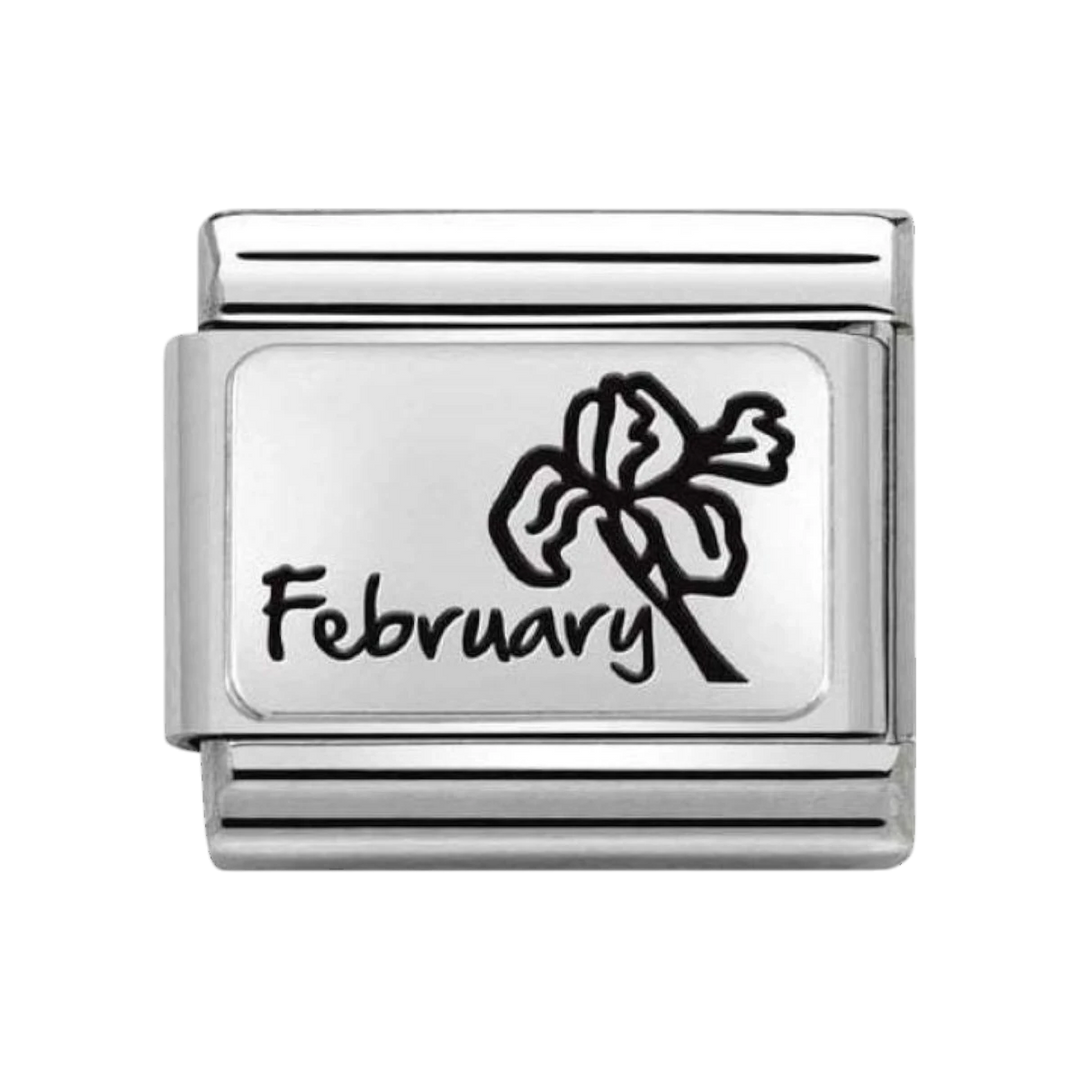 Nomination Composable Classic Month Flower Plates Steel and 925 Sterling Silver February