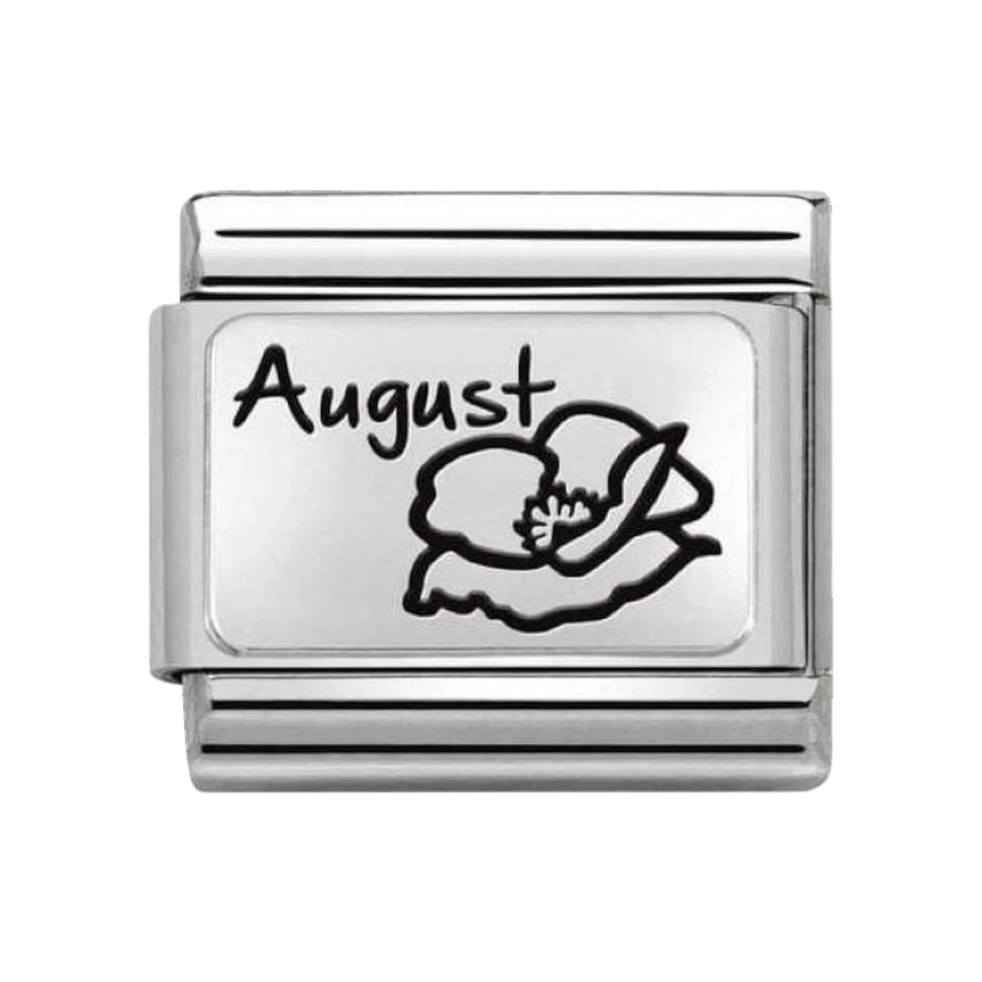 Nomination Composable Classic Month Flower Plates Steel and 925 Sterling Silver August