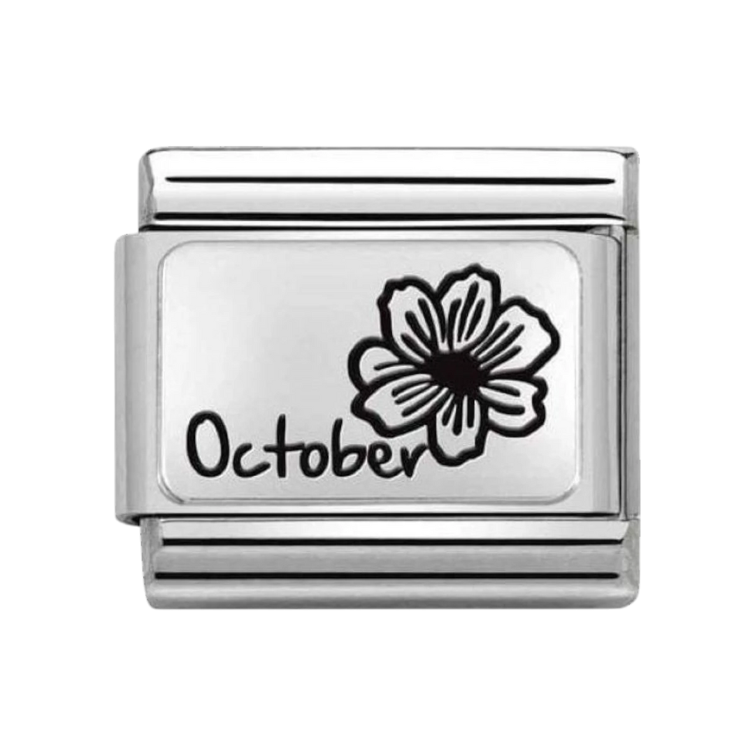 Nomination Composable Classic Month Flower Plates Steel and 925 Sterling Silver October