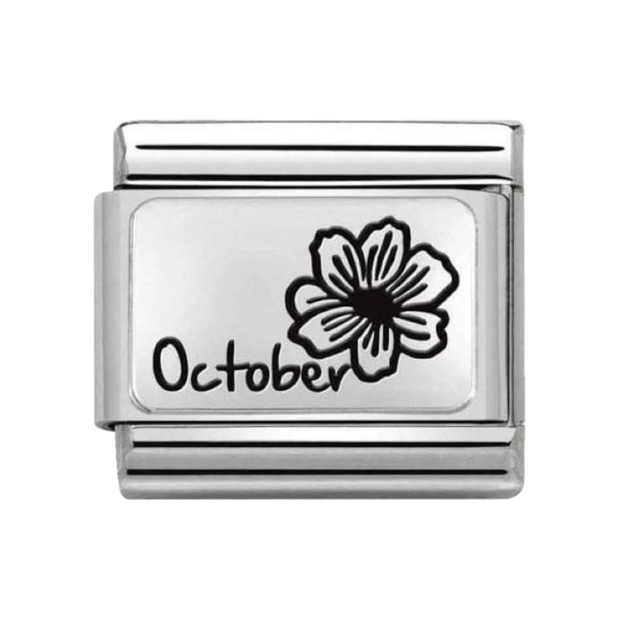 Nomination Composable Classic Month Flower Plates Steel and 925 Sterling Silver October