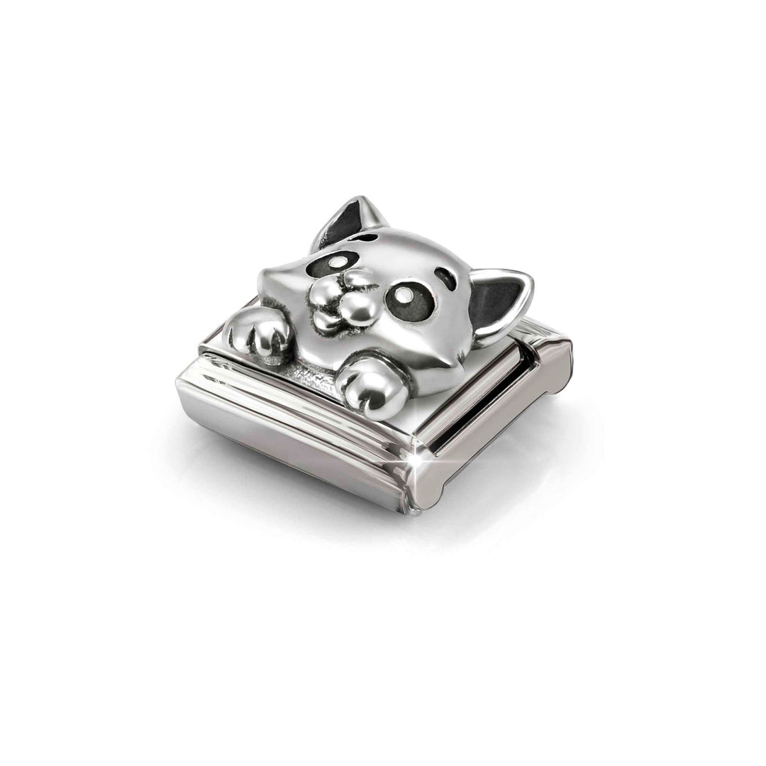 Niche Jewellery Nomination Silver Oxidised Cat Charm detail
